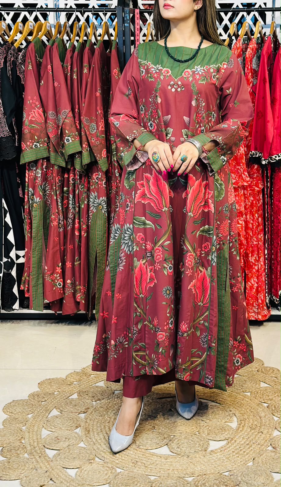 2 Pcs Winter A-Line Frock - Sequins & Applique Work